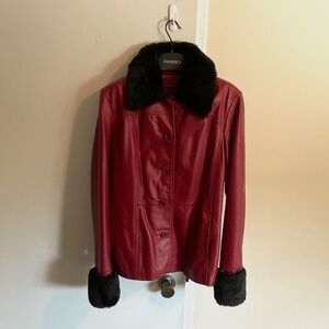 Womens Danier red leather jacket size large.